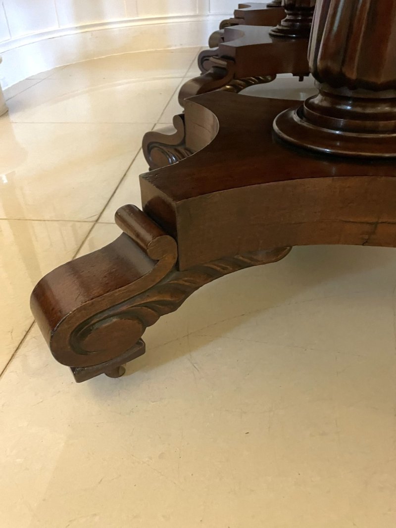 Exceptional Quality Antique Regency Figured Mahogany Triple Pedestal 10/12 Seater Dining Table - Image 13